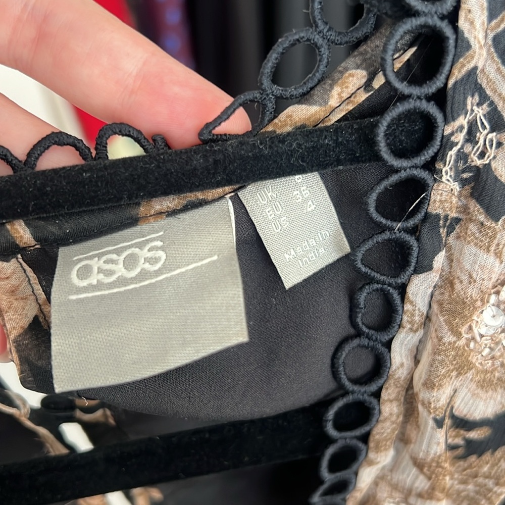ASOS Black and Tan Floral Long Sleeve Dress - Picture 9 of 9